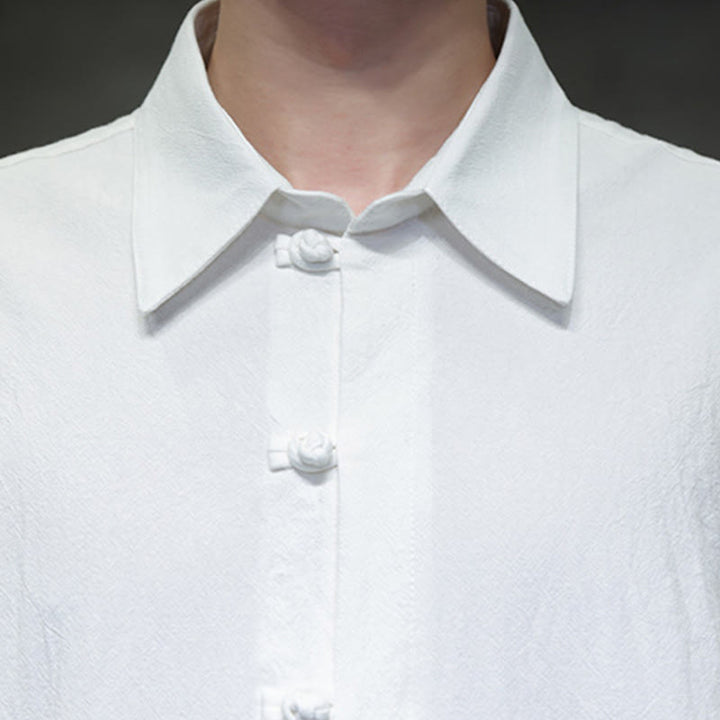 Buddha Stones Commute Plain Half Buttons Design Men's Cotton Linen Half Sleeve Shirt With Pocket - image 7