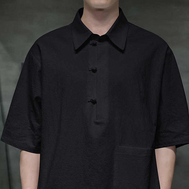 Buddha Stones Commute Plain Half Buttons Design Men's Cotton Linen Half Sleeve Shirt With Pocket - image 16