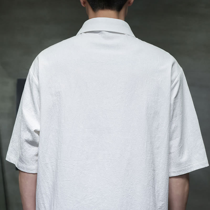 Buddha Stones Commute Plain Half Buttons Design Men's Cotton Linen Half Sleeve Shirt With Pocket - image 5