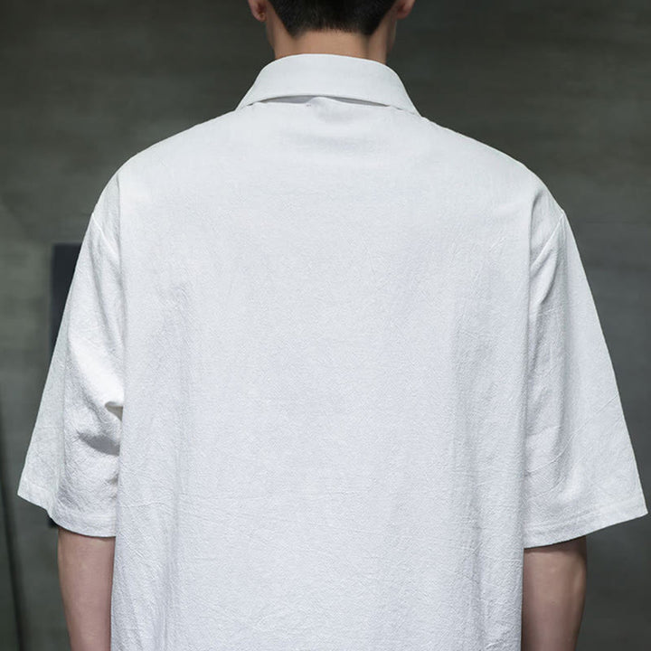 Buddha Stones Commute Plain Half Buttons Design Men's Cotton Linen Half Sleeve Shirt With Pocket - image 5