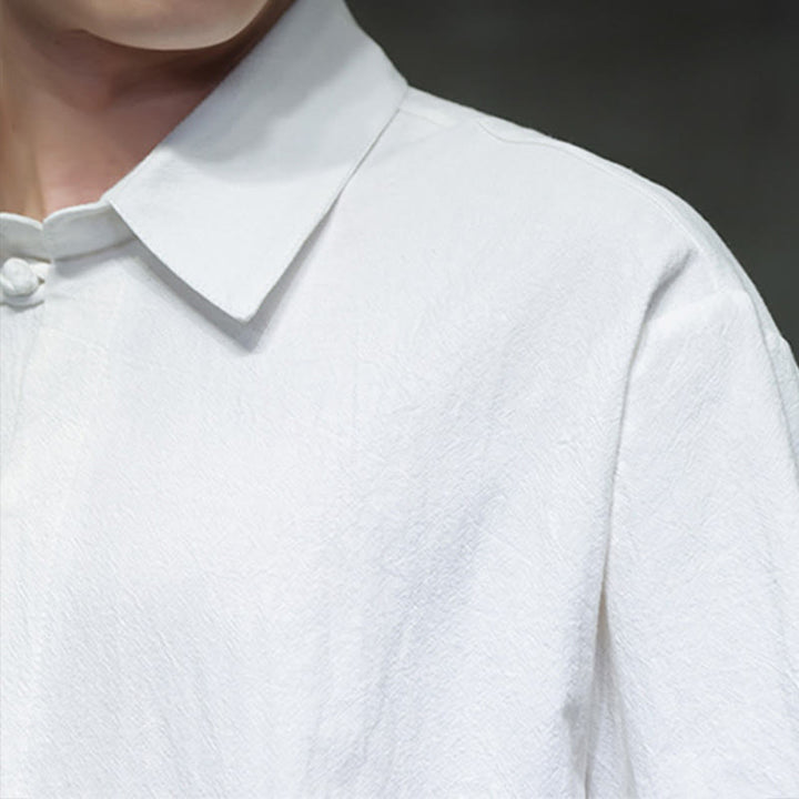 Buddha Stones Commute Plain Half Buttons Design Men's Cotton Linen Half Sleeve Shirt With Pocket - image 8