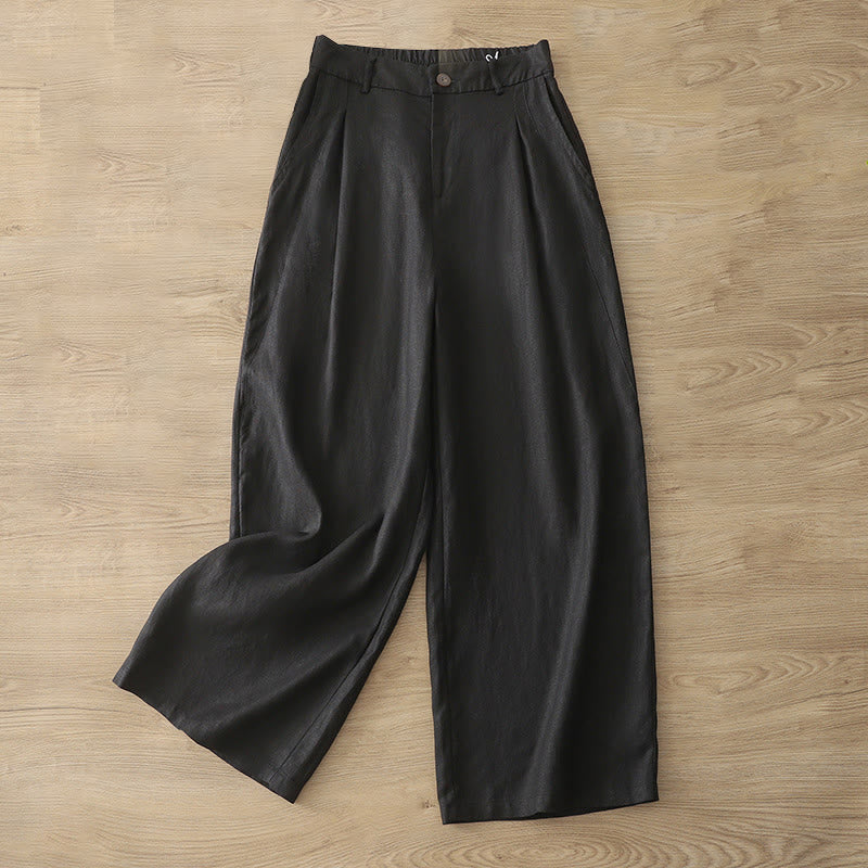 Buddha Stones Casual Retro Plain Women's Cotton Wide Leg Pants With Pockets Zipper - Black - US8-10，UK/AU12-14，EU40-42 (2XL) - image 15