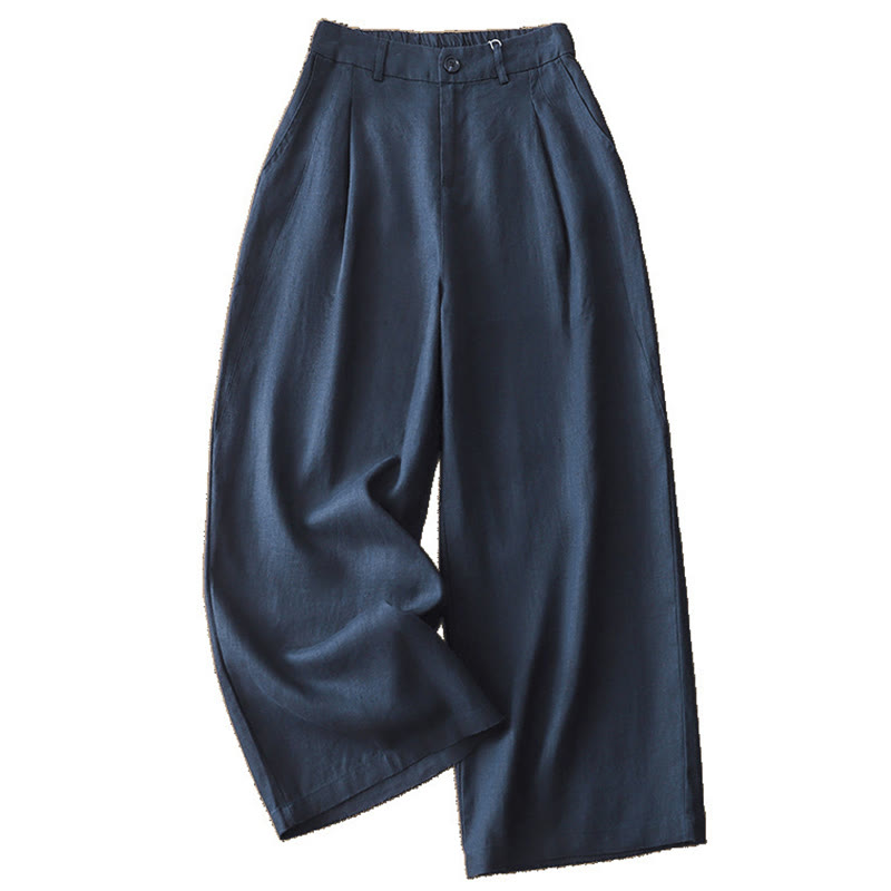 Buddha Stones Casual Retro Plain Women's Cotton Wide Leg Pants With Pockets Zipper - image 37