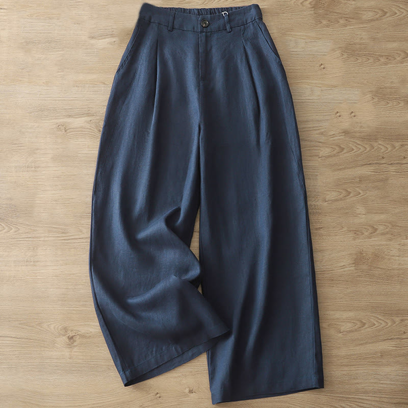 Buddha Stones Casual Retro Plain Women's Cotton Wide Leg Pants With Pockets Zipper - DarkBlue - US8-10，UK/AU12-14，EU40-42 (2XL) - image 33