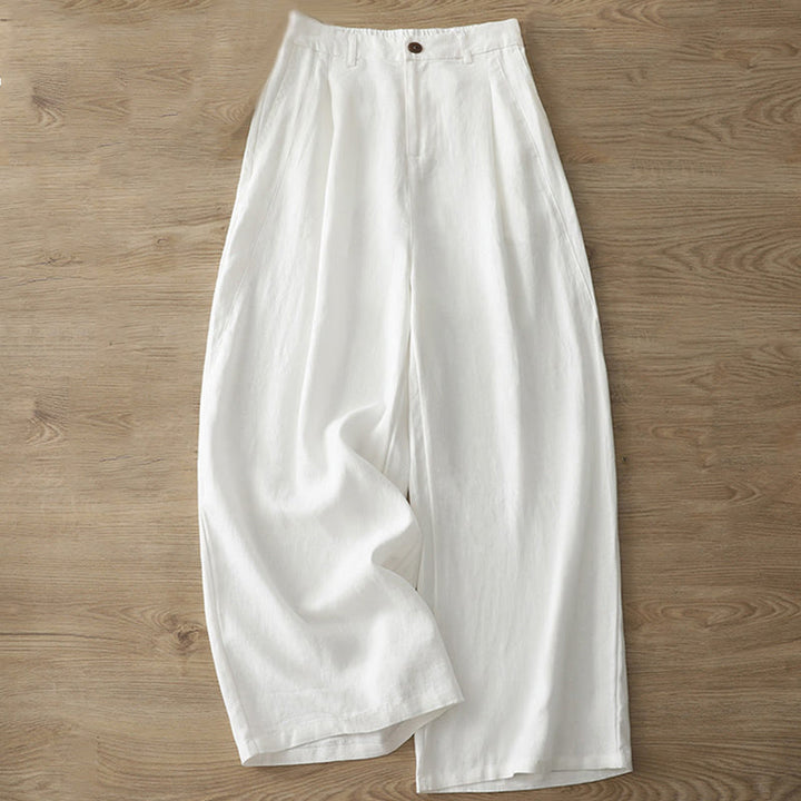 Buddha Stones Casual Retro Plain Women's Cotton Wide Leg Pants With Pockets Zipper - White - US8-10，UK/AU12-14，EU40-42 (2XL) - image 5