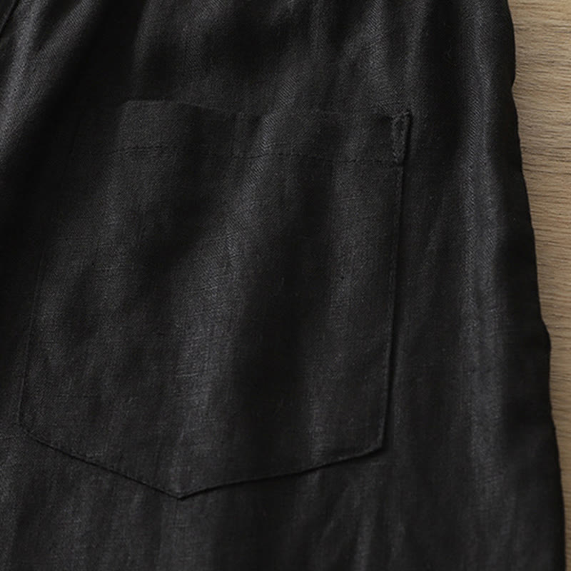 Buddha Stones Casual Retro Plain Women's Cotton Wide Leg Pants With Pockets Zipper - image 17