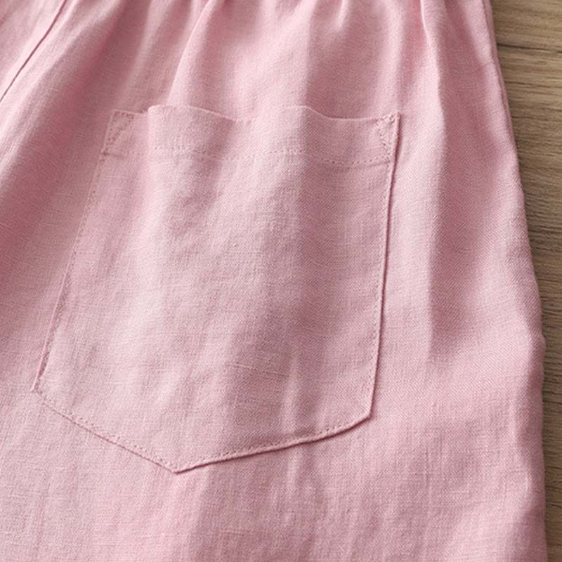 Buddha Stones Casual Retro Plain Women's Cotton Wide Leg Pants With Pockets Zipper - image 27