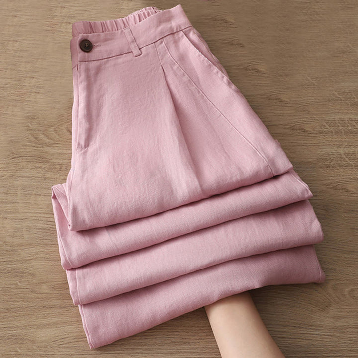 Buddha Stones Casual Retro Plain Women's Cotton Wide Leg Pants With Pockets Zipper - LightPink - US8-10，UK/AU12-14，EU40-42 (2XL) - image 24