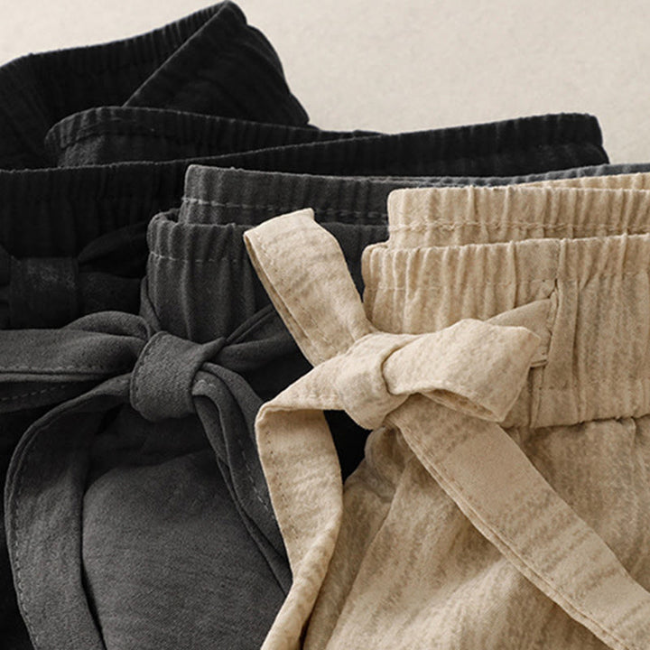 Buddha Stones Casual Summer Lace-Up Texture Design Women's Cotton Wide Leg Pants With Pockets - image 19