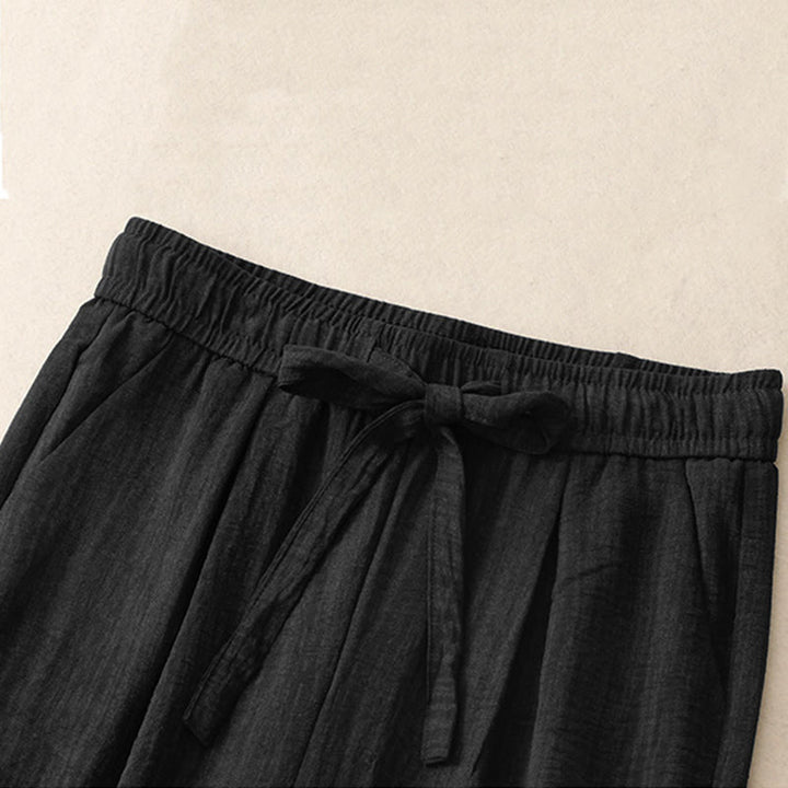 Buddha Stones Casual Summer Lace-Up Texture Design Women's Cotton Wide Leg Pants With Pockets - image 8