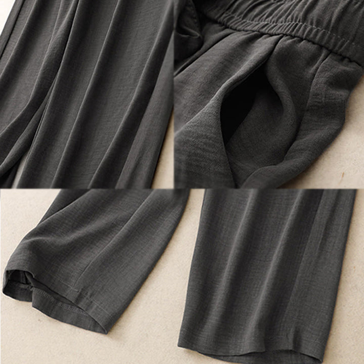 Buddha Stones Casual Summer Lace-Up Texture Design Women's Cotton Wide Leg Pants With Pockets - image 14