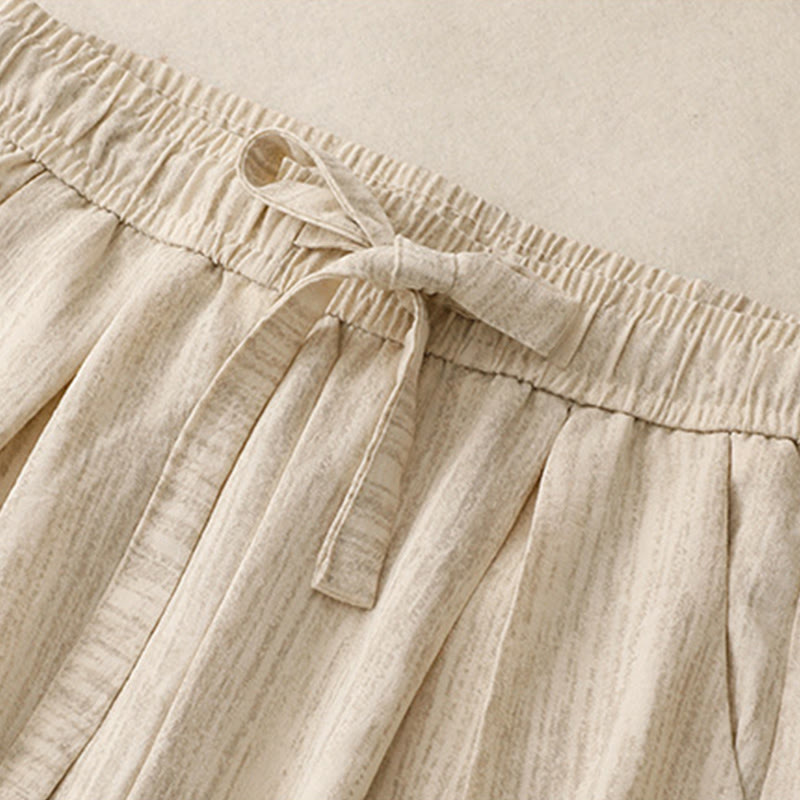 Buddha Stones Casual Summer Lace-Up Texture Design Women's Cotton Wide Leg Pants With Pockets - image 2