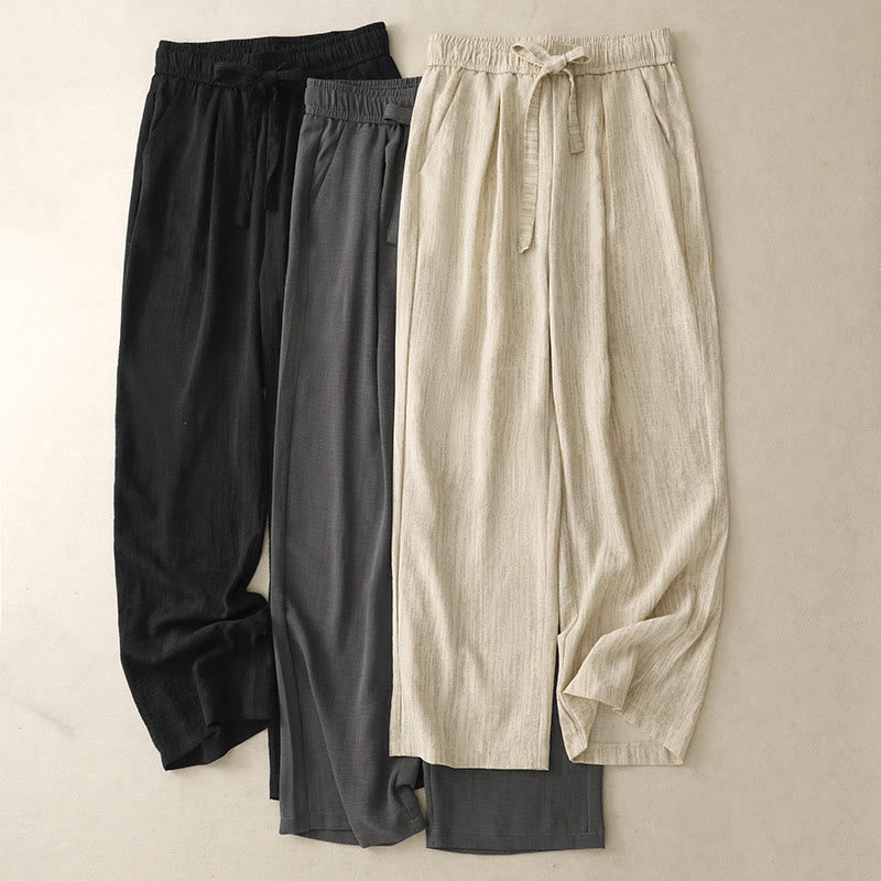 Buddha Stones Casual Summer Lace-Up Texture Design Women's Cotton Wide Leg Pants With Pockets - image 16