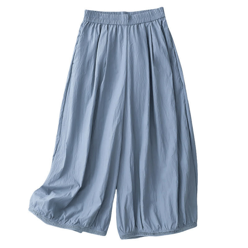 Buddha Stones Casual Hem Hollow Design Women's Cotton 7-8 Length Wide Leg Pants With Pockets - image 8