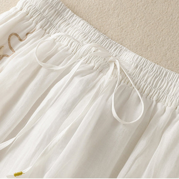 Buddha Stones Commute Embroidery Drawstring Women's Cotton Wide Leg Pants With Pockets - image 28