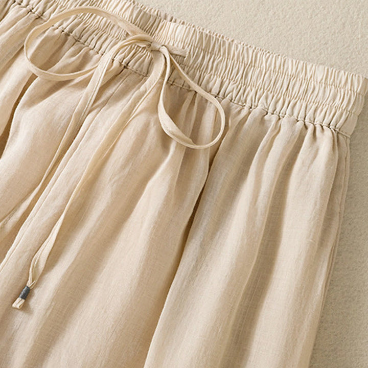 Buddha Stones Commute Embroidery Drawstring Women's Cotton Wide Leg Pants With Pockets - image 11