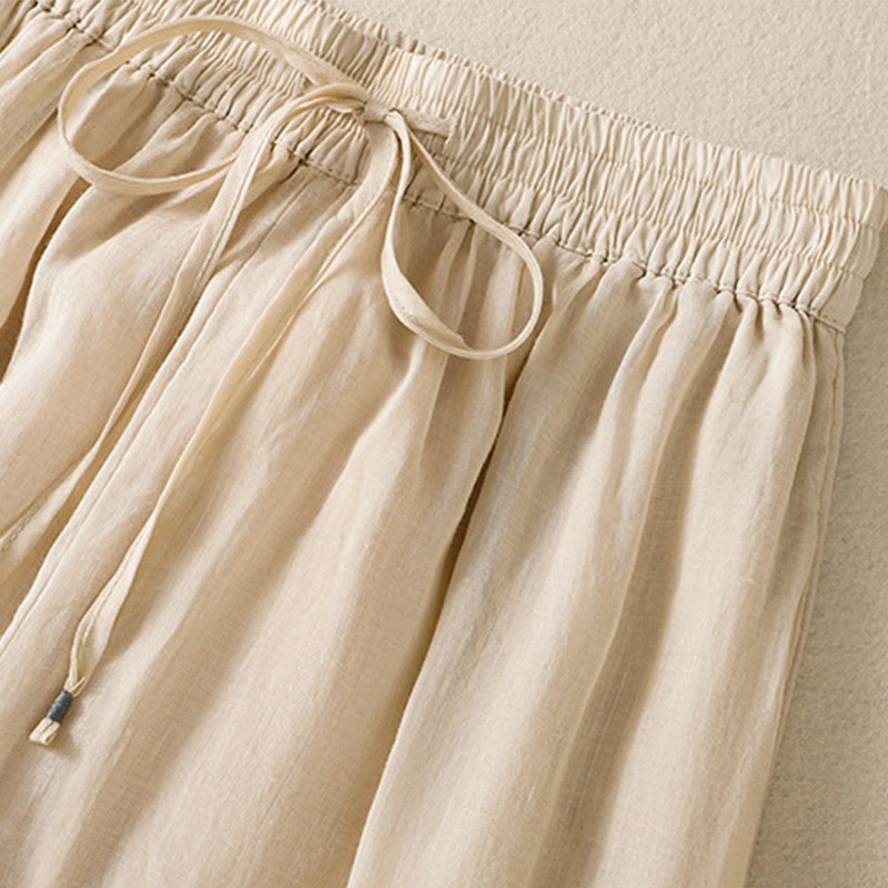 Buddha Stones Commute Embroidery Drawstring Women's Cotton Wide Leg Pants With Pockets - image 11