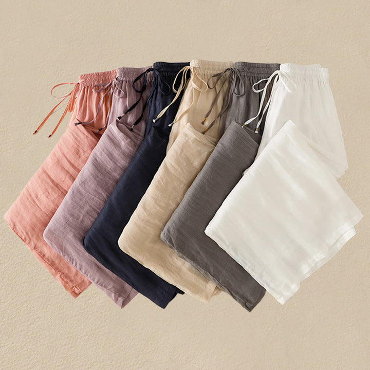 Buddha Stones Commute Embroidery Drawstring Women's Cotton Wide Leg Pants With Pockets - image 50