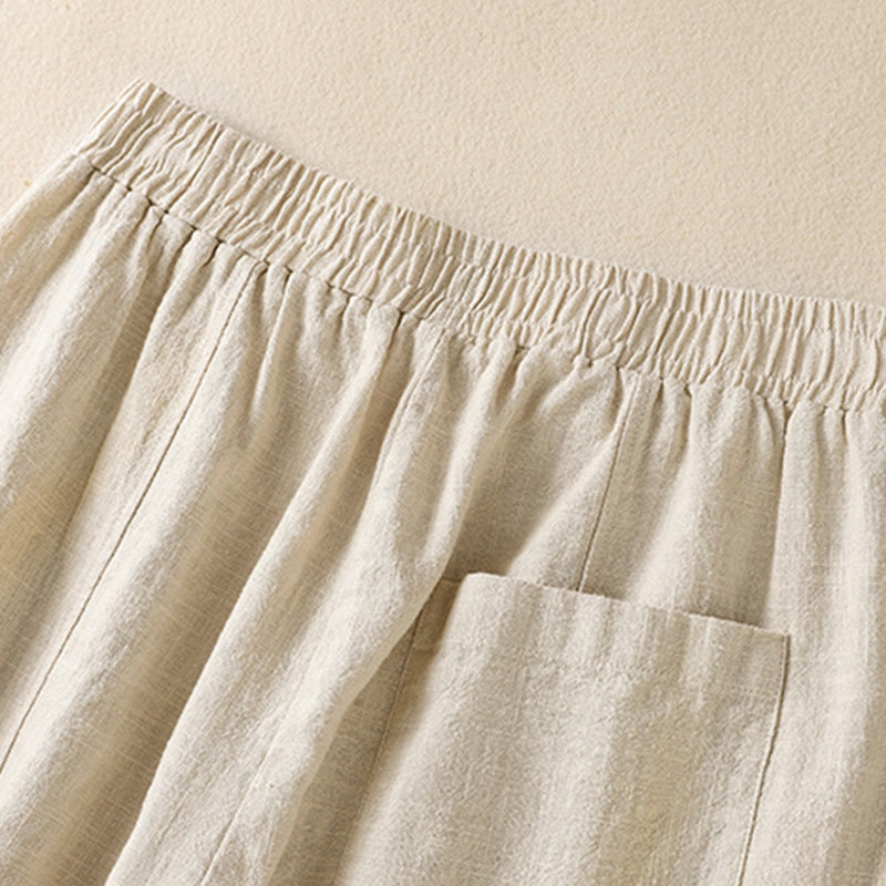 Buddha Stones Plain Simple Design High Waist Women's Cotton Linen Harem Pants With Pockets - image 4