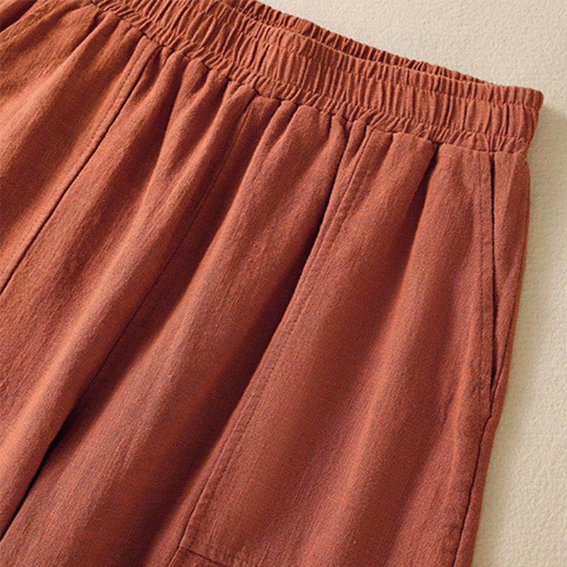 Buddha Stones Plain Simple Design High Waist Women's Cotton Linen Harem Pants With Pockets - image 15