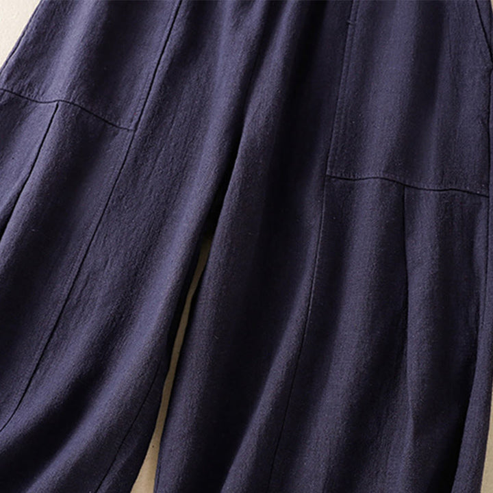 Buddha Stones Plain Simple Design High Waist Women's Cotton Linen Harem Pants With Pockets - image 23