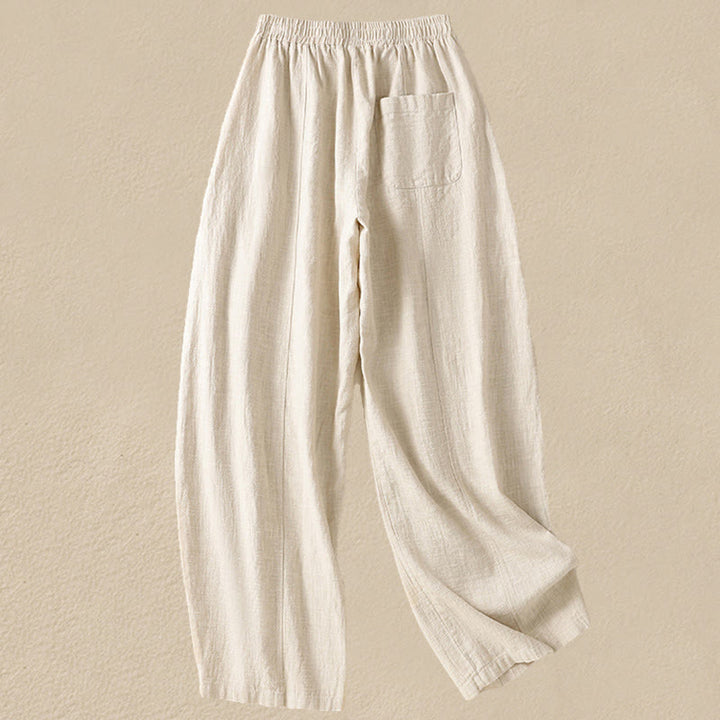 Buddha Stones Plain Simple Design High Waist Women's Cotton Linen Harem Pants With Pockets - image 1