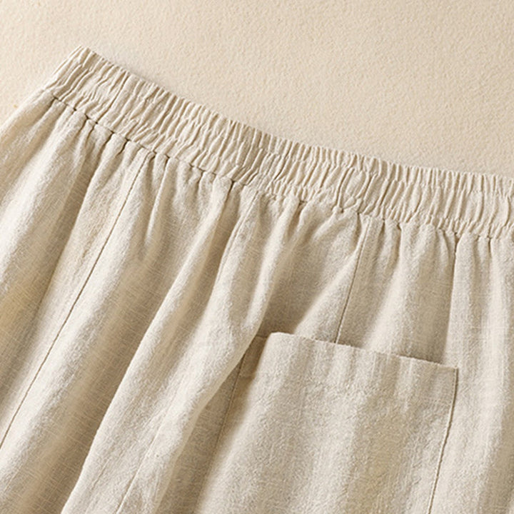 Buddha Stones Plain Simple Design High Waist Women's Cotton Linen Harem Pants With Pockets - image 4