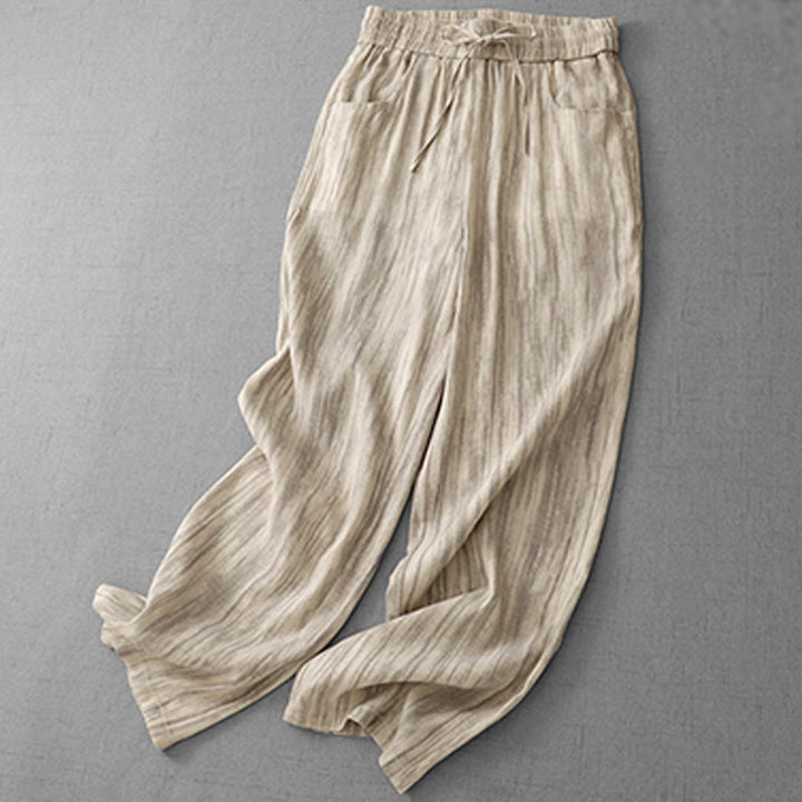 Buddha Stones Casual Tie-Dye Striped Design Drawstring Women's Cotton Wide Leg Pants With Pockets