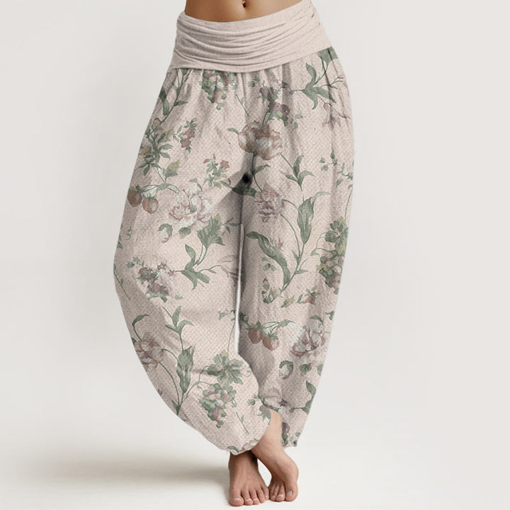 Buddha Stones Pure Cotton Casual Pink Flowers Pattern Women's Elastic Waist Harem Pants - PapayaWhip - US22，UK/AU26，EU54 (6XL) - image 0