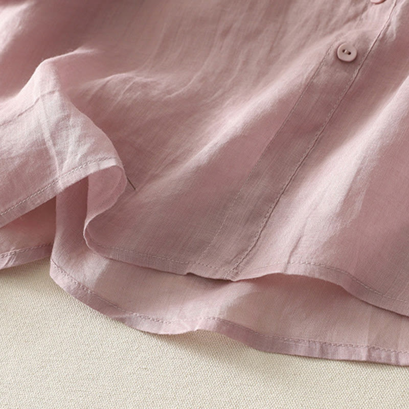 Buddha Stones Symmetrical Embroidery Cotton Linen Women's Half Sleeves Shirt - image 8