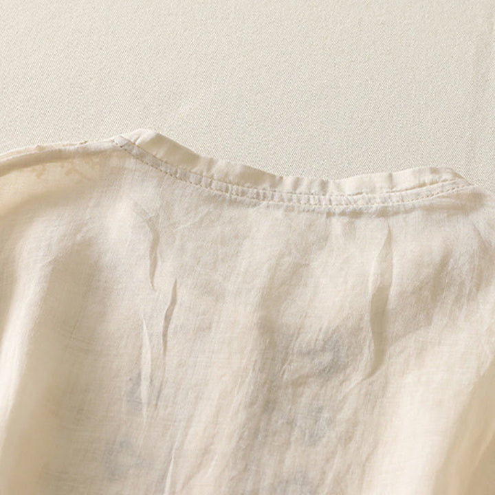 Buddha Stones Symmetrical Embroidery Cotton Linen Women's Half Sleeves Shirt - image 22