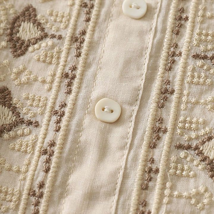 Buddha Stones Symmetrical Embroidery Cotton Linen Women's Half Sleeves Shirt - image 25