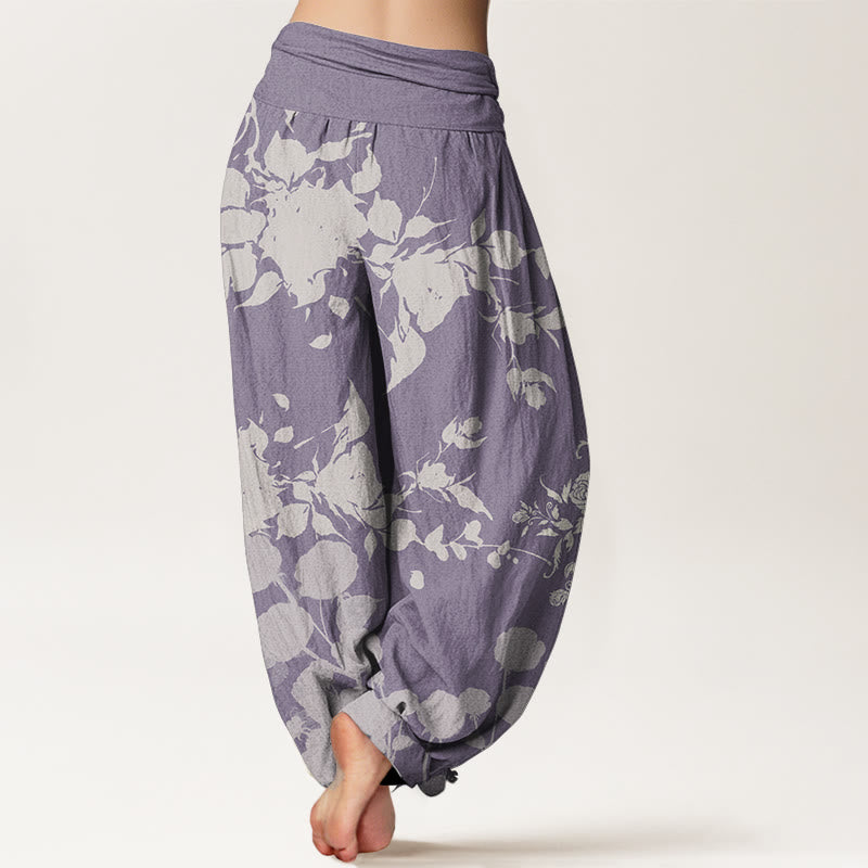 Buddha Stones Pure Cotton Blooming Budding Flowers Pattern Women's Elastic Waist Harem Pants - image 10