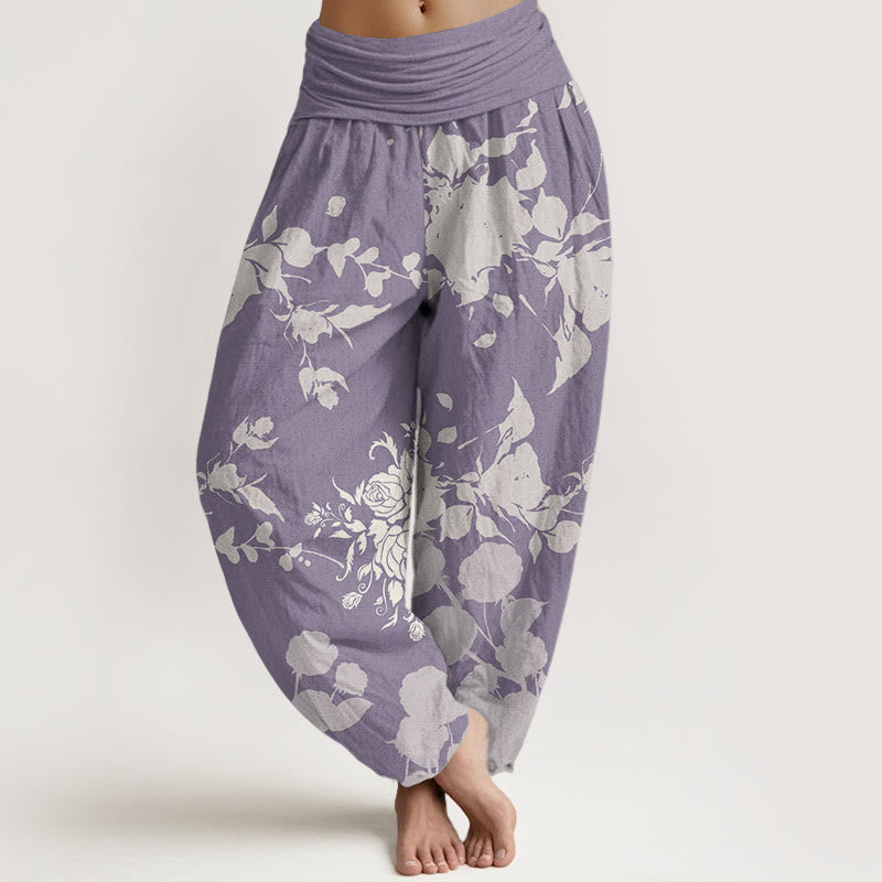 Buddha Stones Pure Cotton Blooming Budding Flowers Pattern Women's Elastic Waist Harem Pants - Plum - US22，UK/AU26，EU54 (6XL) - image 9