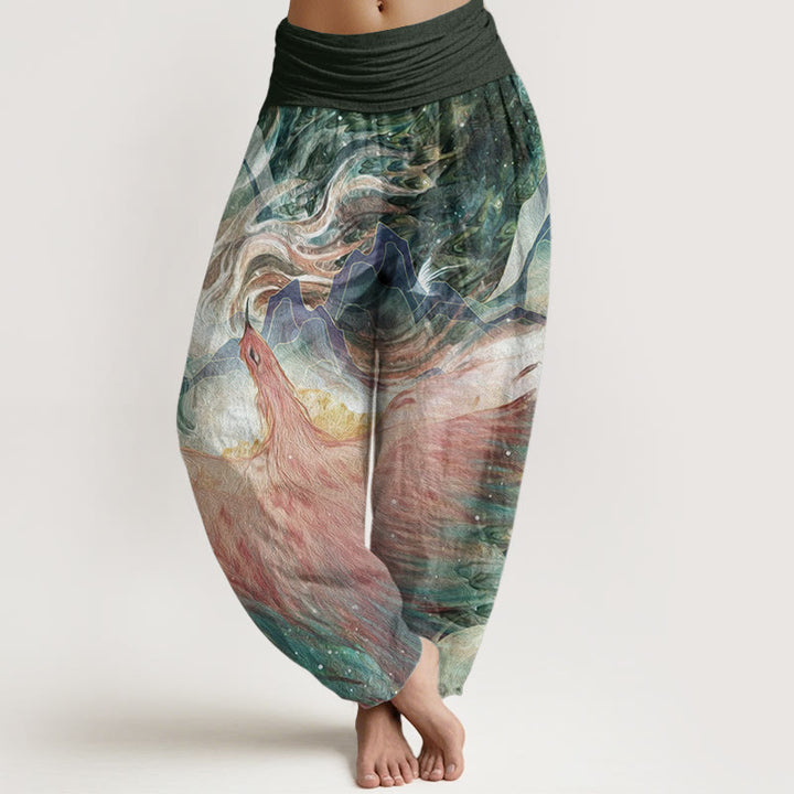 Buddha Stones Pure Cotton Mythical Creature Pattern Women's Elastic Waist Harem Pants - DarkGreen - US22，UK/AU26，EU54 (6XL) - image 6