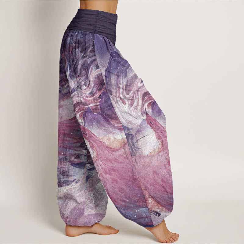 Buddha Stones Pure Cotton Mythical Creature Pattern Women's Elastic Waist Harem Pants - image 11