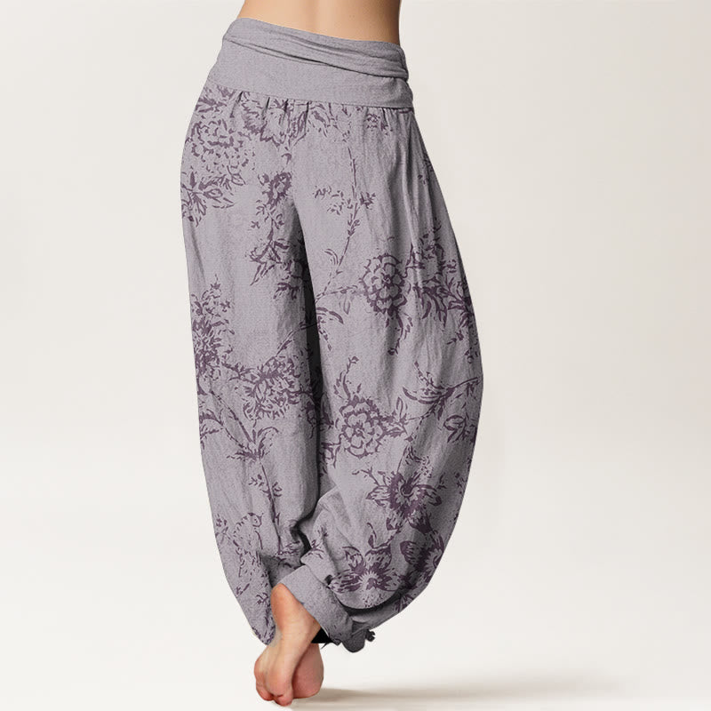 Buddha Stones Pure Cotton Flowers Pattern Women's Elastic Waist Harem Pants - image 10