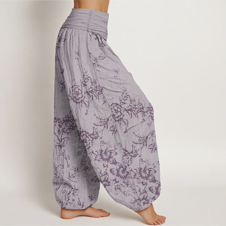 Buddha Stones Pure Cotton Flowers Pattern Women's Elastic Waist Harem Pants - image 11