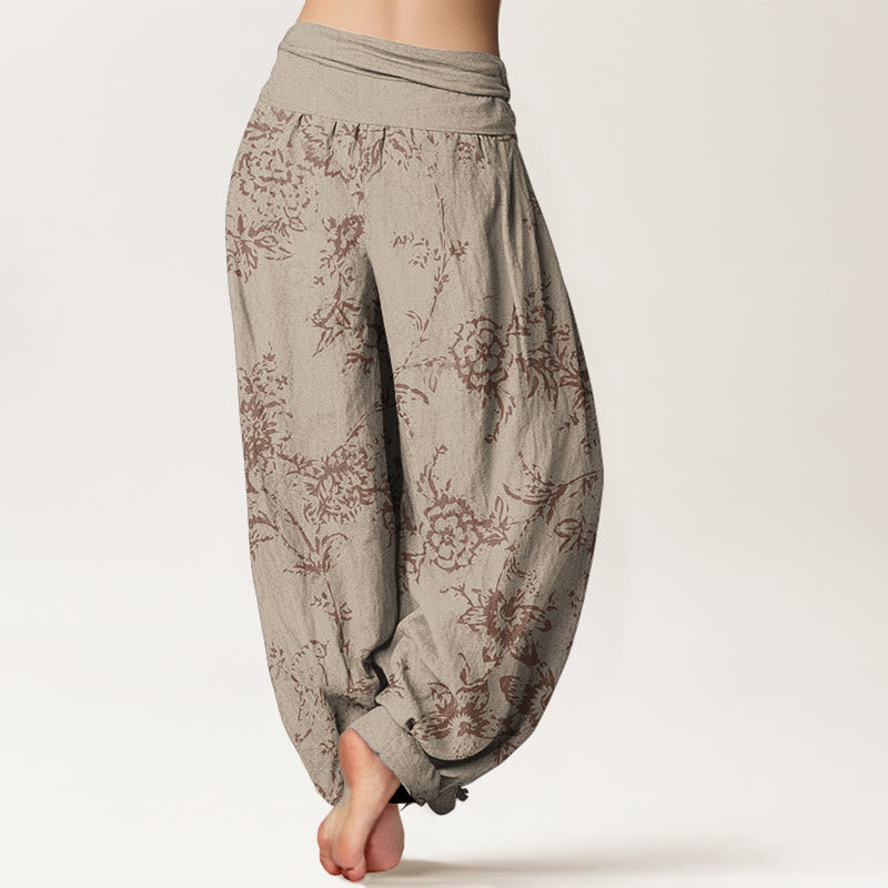 Buddha Stones Pure Cotton Flowers Pattern Women's Elastic Waist Harem Pants - image 7