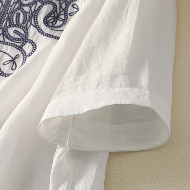 Buddha Stones Embroidered V-neck Casual Women's Cotton Linen Half Sleeve T-shirt - image 24