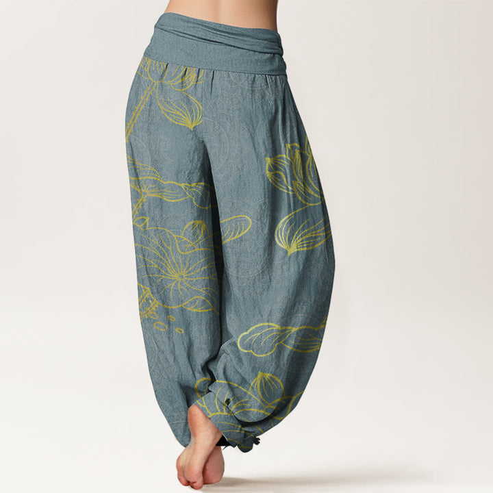 Buddha Stones Pure Cotton Golden Lotus Mandala Pattern Women's Elastic Waist Harem Pants - image 1