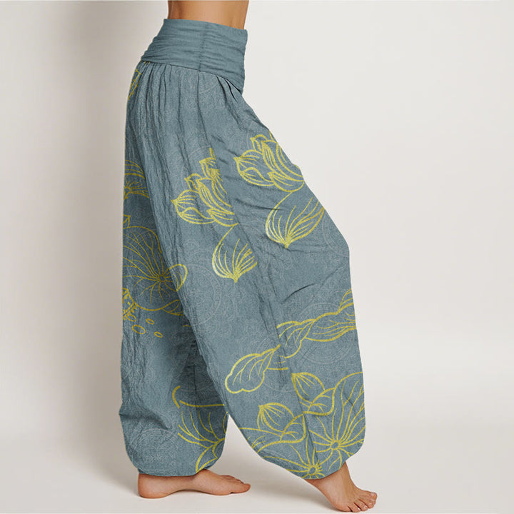 Buddha Stones Pure Cotton Golden Lotus Mandala Pattern Women's Elastic Waist Harem Pants - image 2