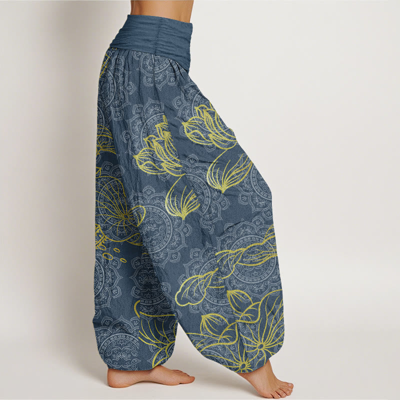 Buddha Stones Pure Cotton Golden Lotus Mandala Pattern Women's Elastic Waist Harem Pants - image 8