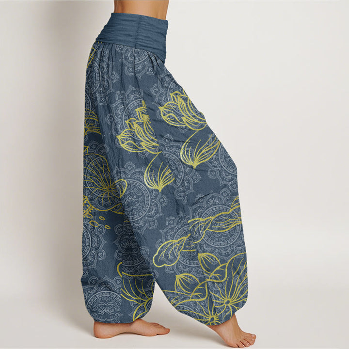 Buddha Stones Pure Cotton Golden Lotus Mandala Pattern Women's Elastic Waist Harem Pants - image 8