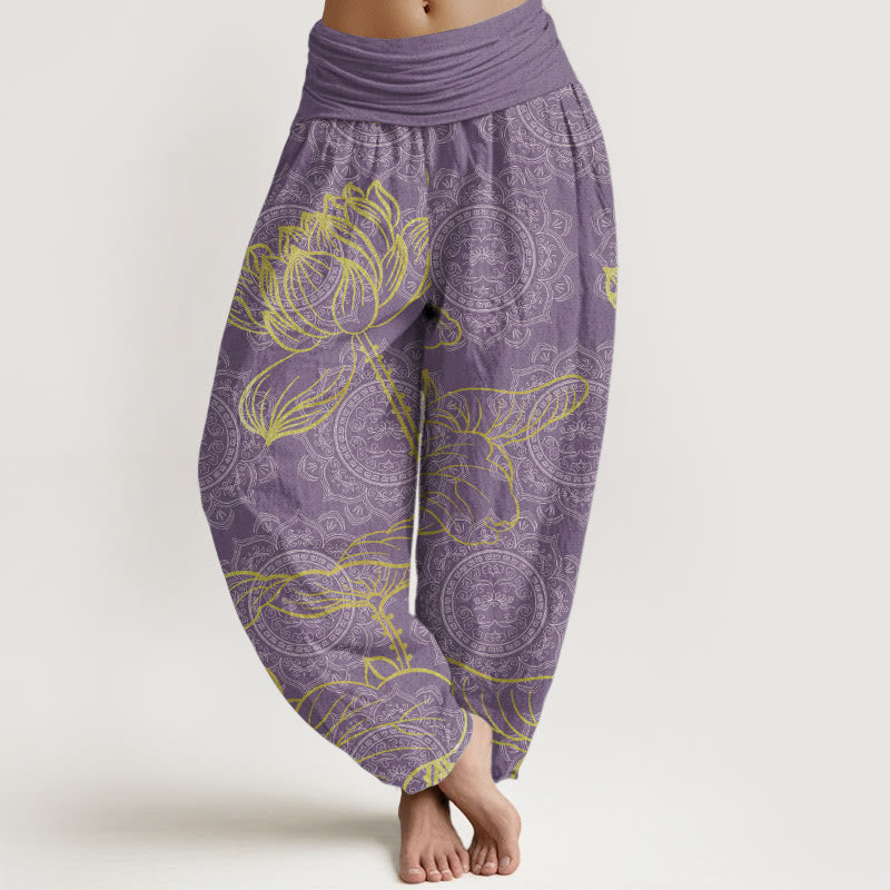 Buddha Stones Pure Cotton Golden Lotus Mandala Pattern Women's Elastic Waist Harem Pants - MediumOrchid - US22，UK/AU26，EU54 (6XL) - image 9