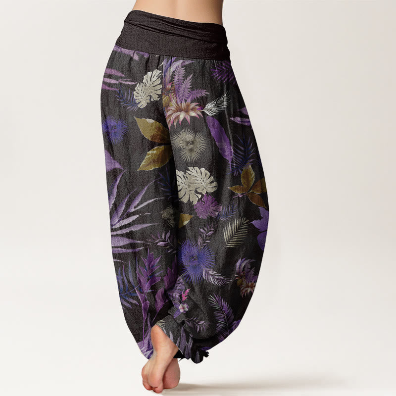Buddha Stones Pure Cotton Colorful Tropical Foliage Women's Elastic Waist Harem Pants - image 1
