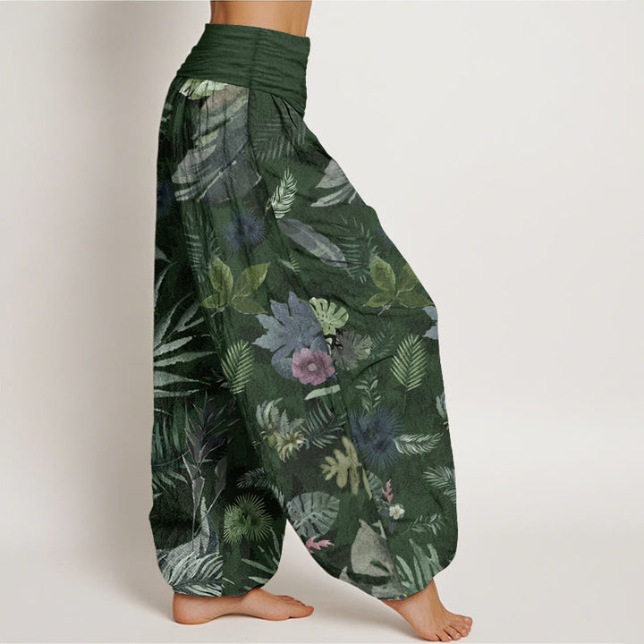 Buddha Stones Pure Cotton Colorful Tropical Foliage Women's Elastic Waist Harem Pants - image 11
