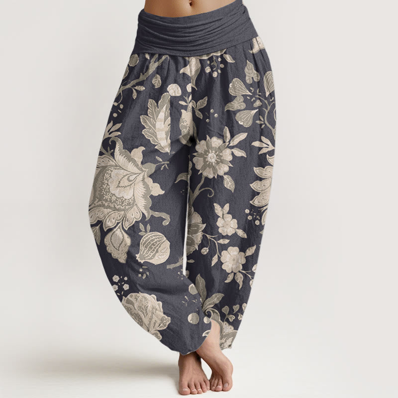 Buddha Stones Pure Cotton Casual Peony Women's Elastic Waist Harem Pants - Black - US22，UK/AU26，EU54 (6XL) - image 0