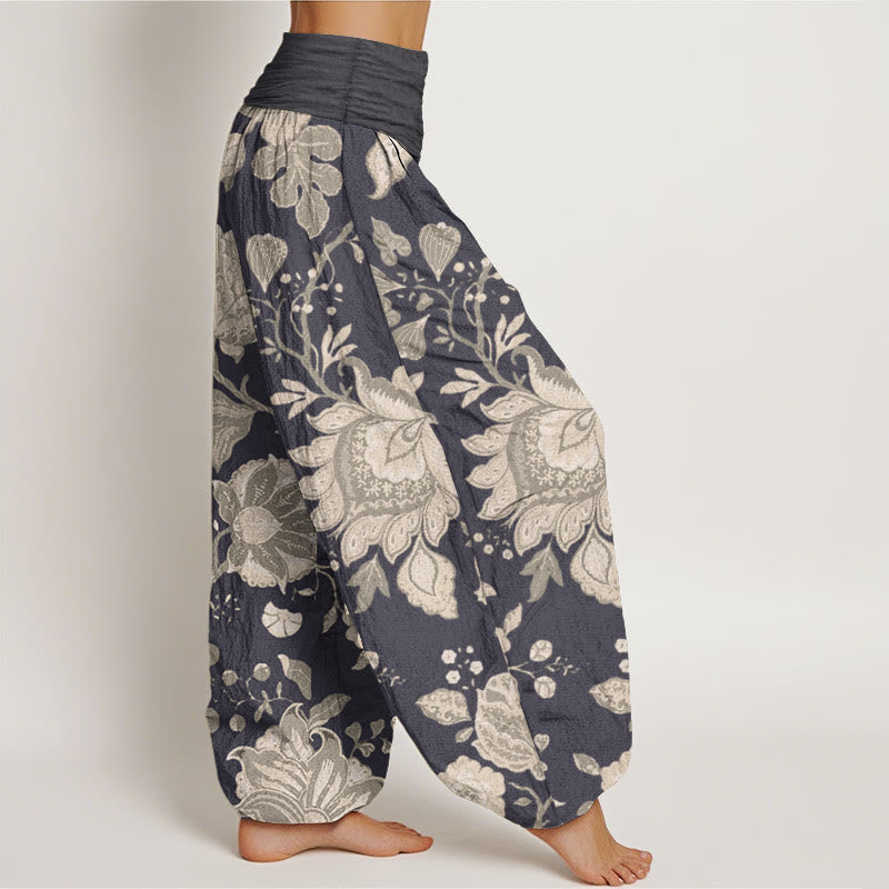 Buddha Stones Pure Cotton Casual Peony Women's Elastic Waist Harem Pants - image 2