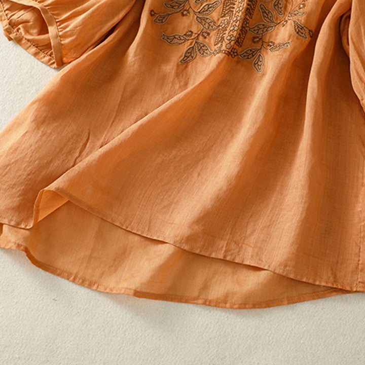 Buddha Stones Embroidered Lace Casual Women's Cotton Linen Half Sleeve T-shirt - image 5